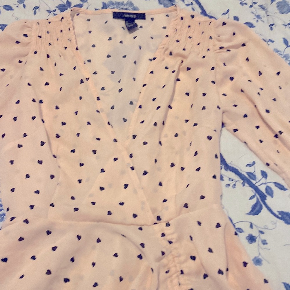 Light Pink Long Sleeve with Tiny Heart Blouse
